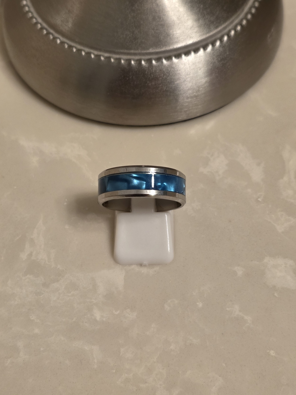 Blue Inlay Stainless Steel Band Ring